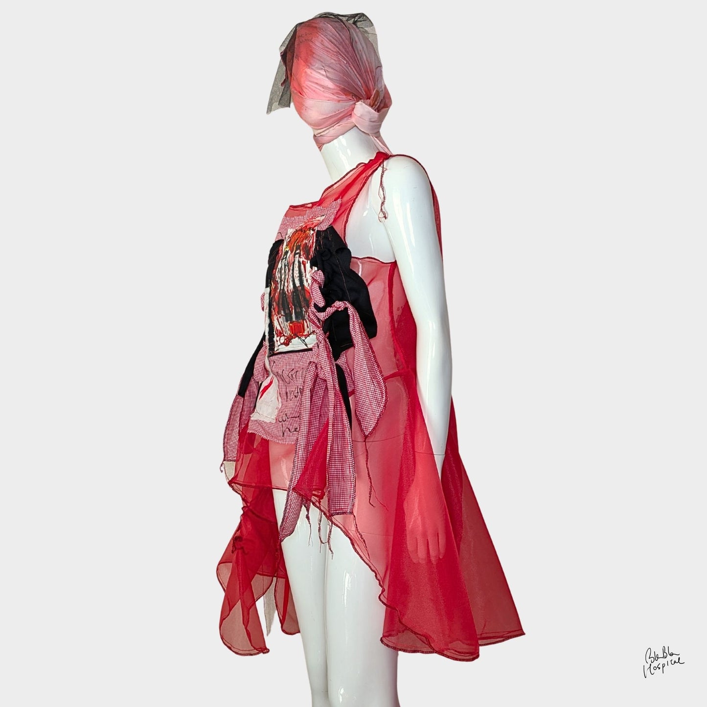 Red Air – No.04 | Sheer Red Organza Gingham  – Layering Piece