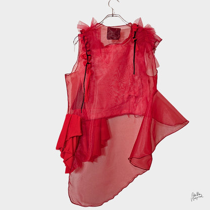 Red Air - No.01 | Red Sheer Organza Top  – Layering Piece