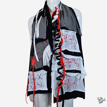 Face No.005 | Fabric Art  Greyx Black border Design – Black Scarf