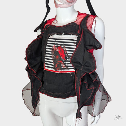 Red Air – No.03 | Sheer Organza Top with Black Improv Frill – Layering Piece