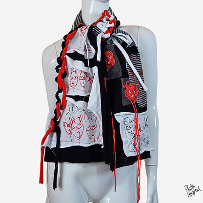 Face No.005 | Fabric Art  Greyx Black border Design – Black Scarf