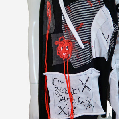 Face No.005 | Fabric Art  Greyx Black border Design – Black Scarf