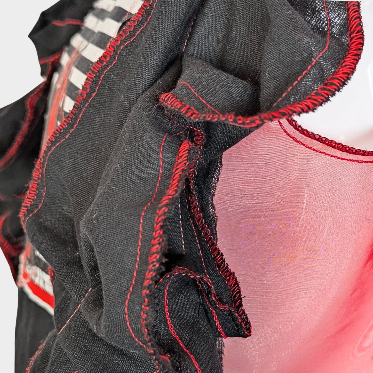 Red Air – No.03 | Sheer Organza Top with Black Improv Frill – Layering Piece