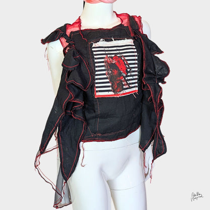 Red Air – No.03 | Sheer Organza Top with Black Improv Frill – Layering Piece