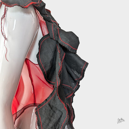 Red Air – No.03 | Sheer Organza Top with Black Improv Frill – Layering Piece