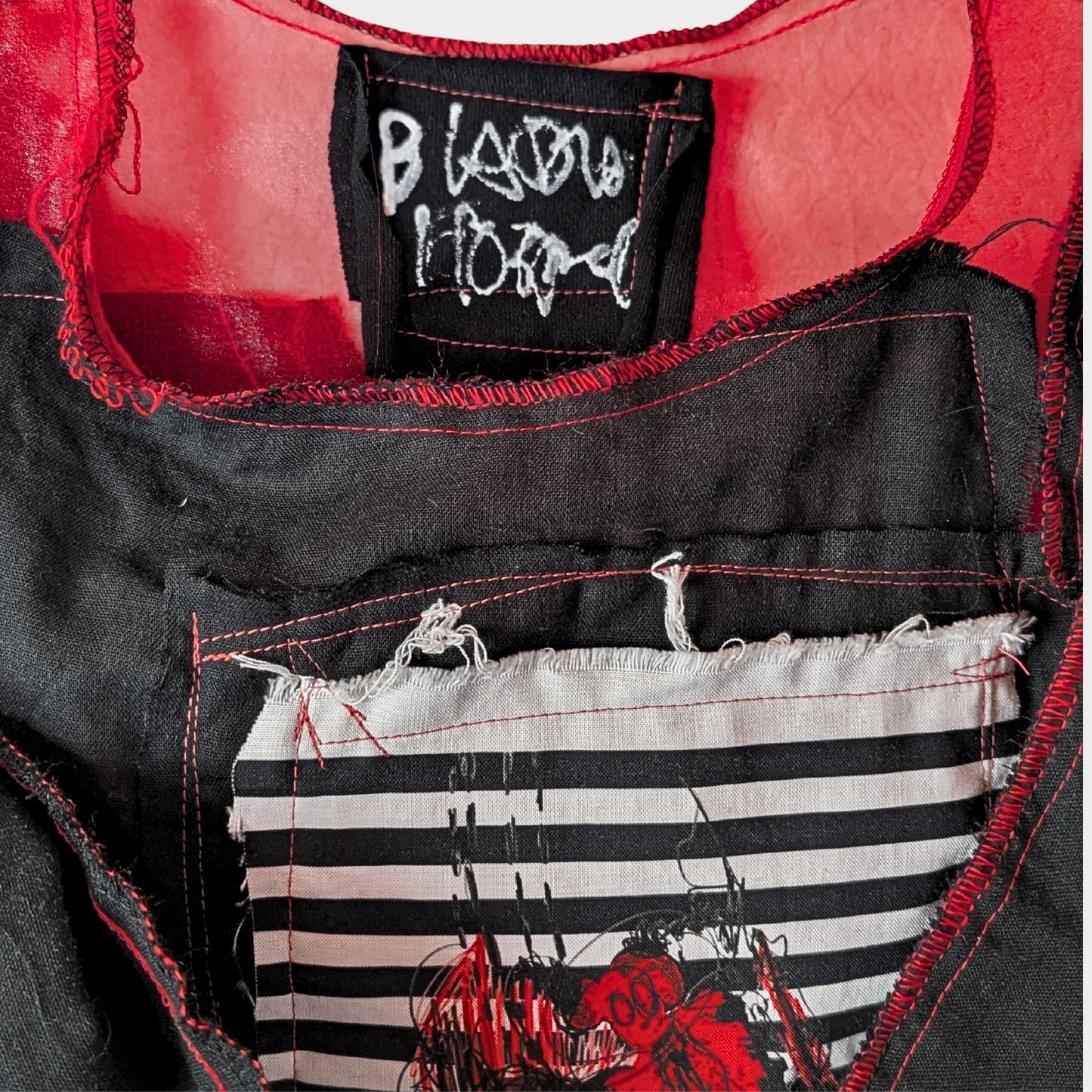 Red Air – No.03 | Sheer Organza Top with Black Improv Frill – Layering Piece