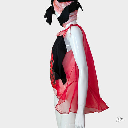 Red Air – No.02 | Sheer Organza Top with Art-Printed Patch – Layering Piece