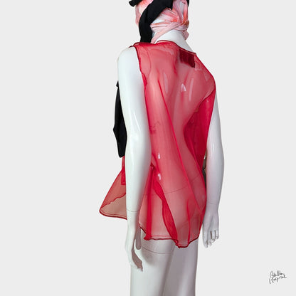 Red Air – No.02 | Sheer Organza Top with Art-Printed Patch – Layering Piece
