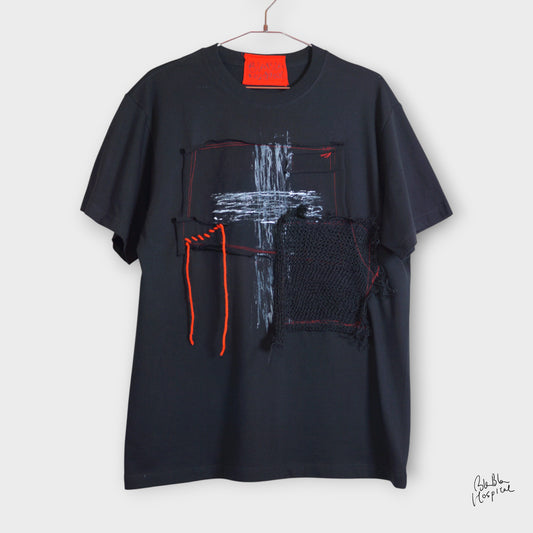 Black | Secret Cross Paint & Art Knit Patch Design T-shirt